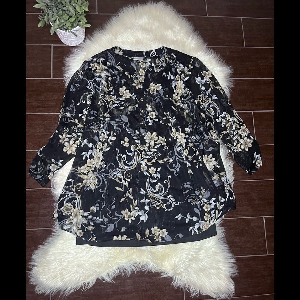 Avenue floral 3/4 sleeve sheer blouse sz 26/28